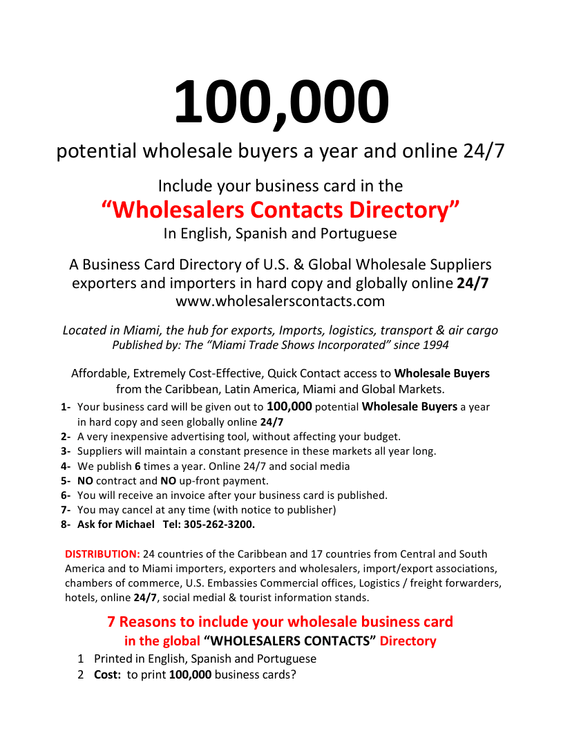 Online directory of 100,000 wholesale buyers a year. 1-2
